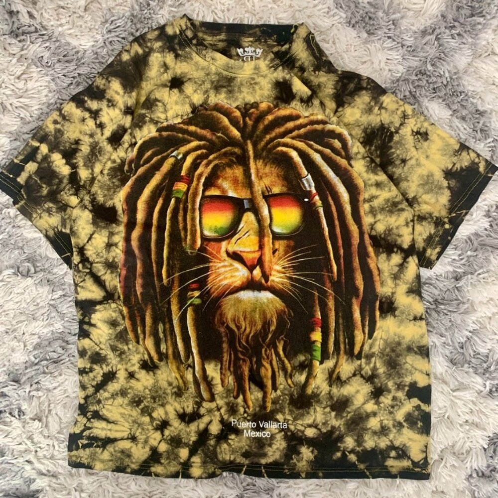 Vintage Y2K Dye Shirt Lion Head Rasta Men's Large Yellow Jamaican RL